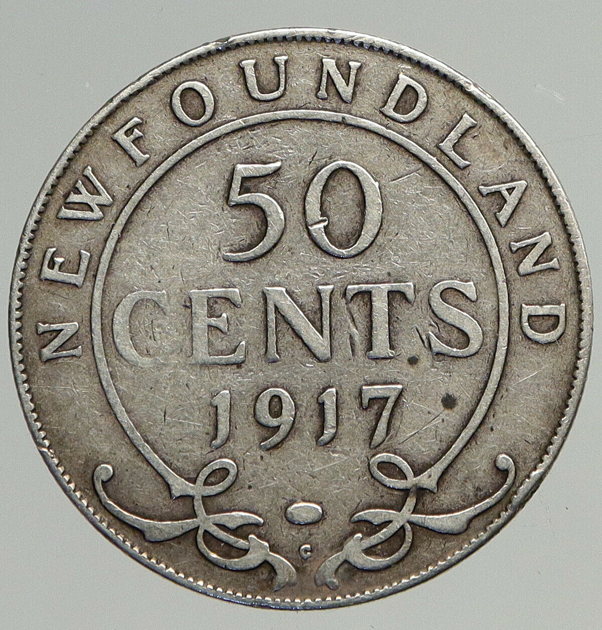 1917 CANADA Newfoundland UK King George V Antique SILVER 50 CENTS Coin i93827