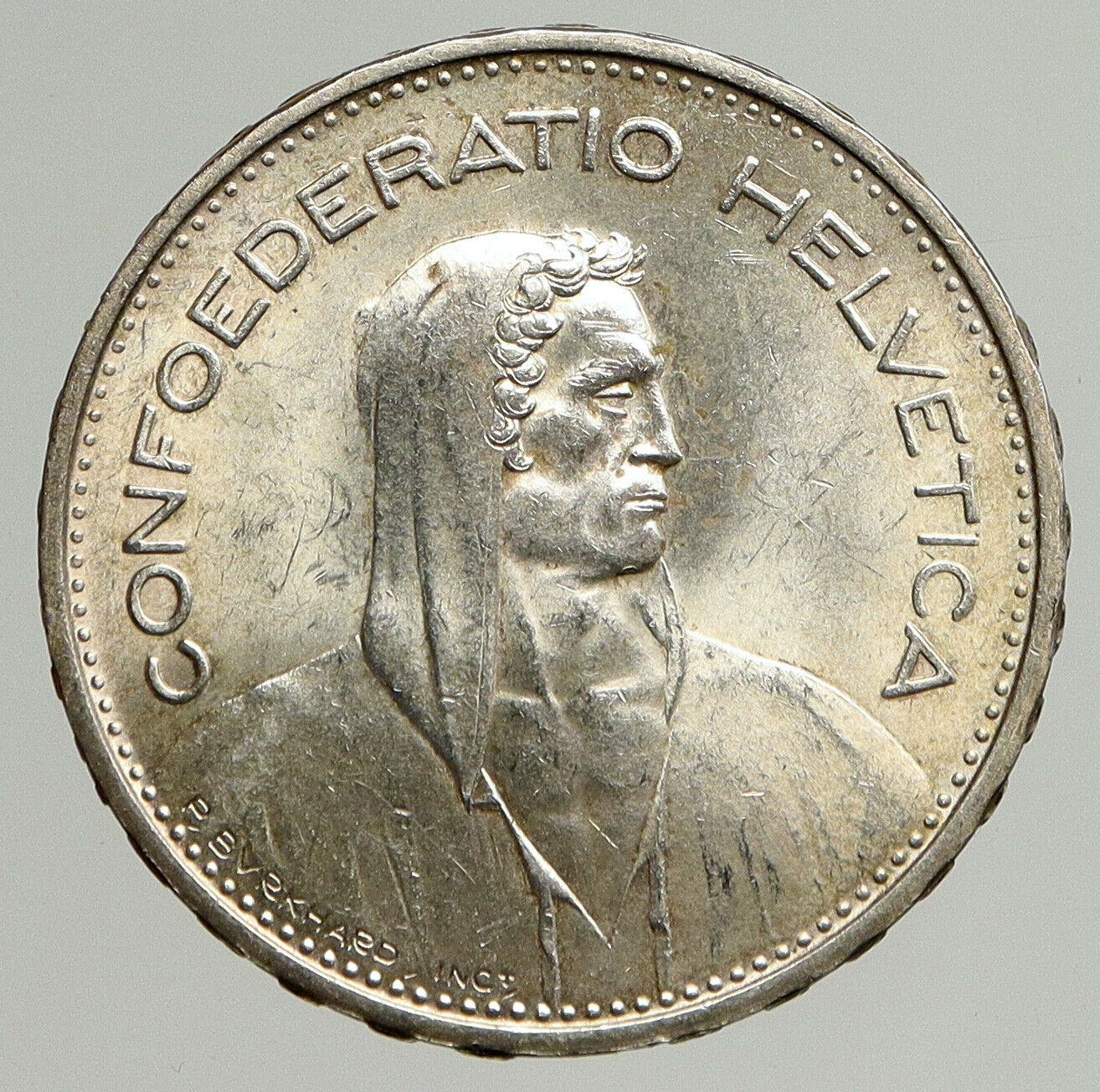 1932 B Switzerland Founding HERO WILLIAM TELL 5 Francs Silver Swiss Coin i93790