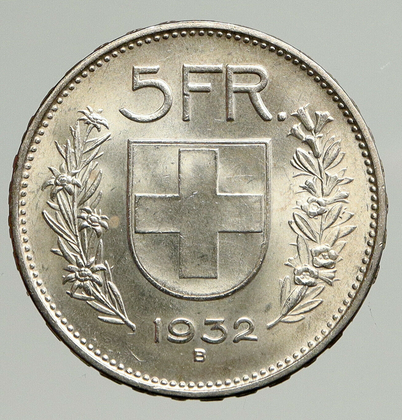 1932 B Switzerland Founding HERO WILLIAM TELL 5 Francs Silver Swiss Coin i93790