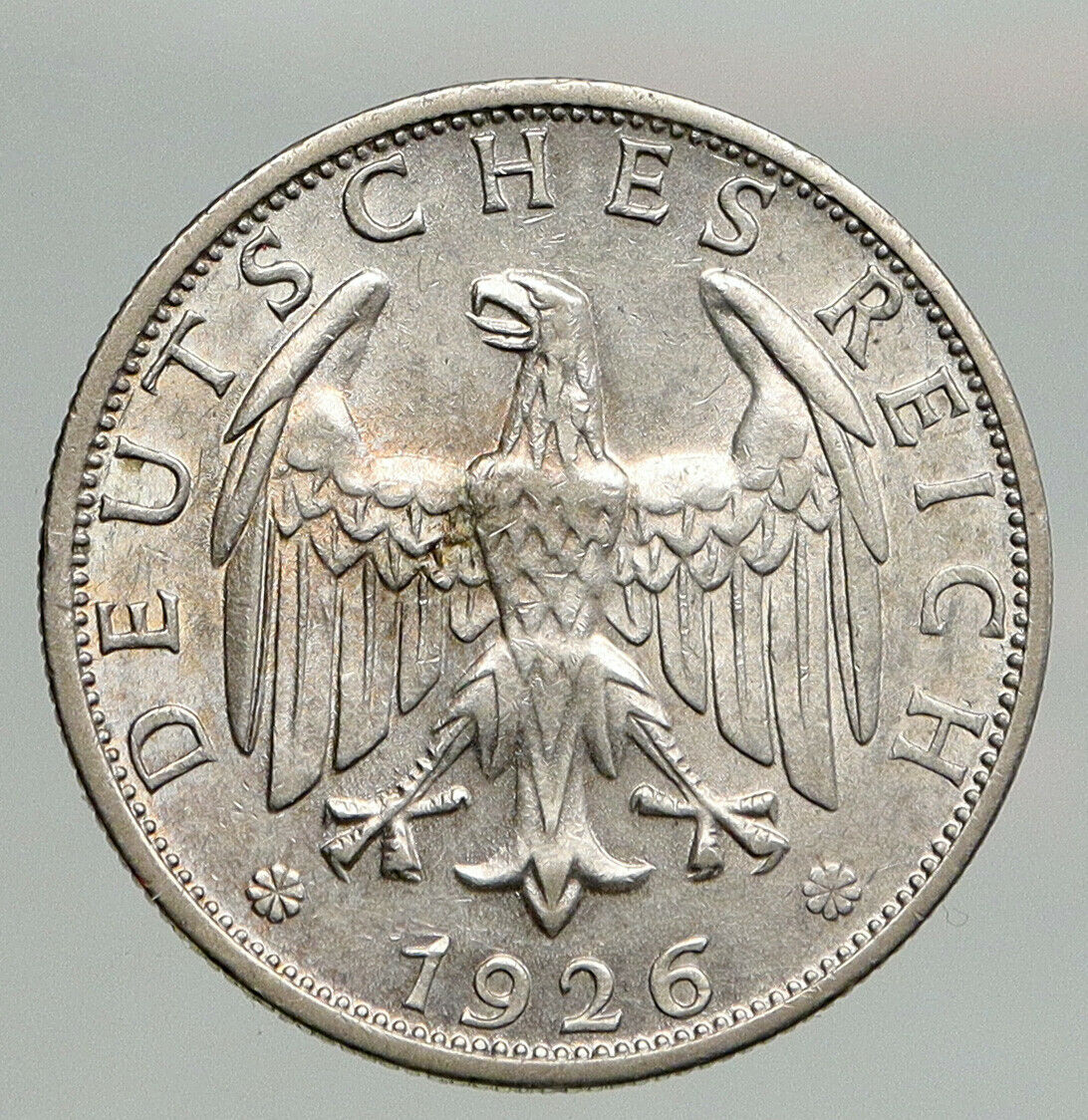 1926 J GERMANY Weimar Republic EAGLE Antique Silver 2 Mark German Coin i93091