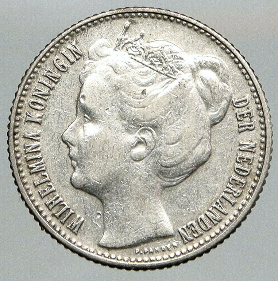 1909 Netherlands Kingdom Queen WILHELMINA Old 1/2 Half Gulden Silver Coin i93076