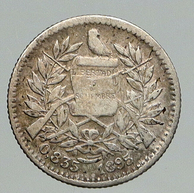 1895 GUATEMALA Bird on Pillar OLD Antique Genuine Silver 1/2 Real Coin i93081