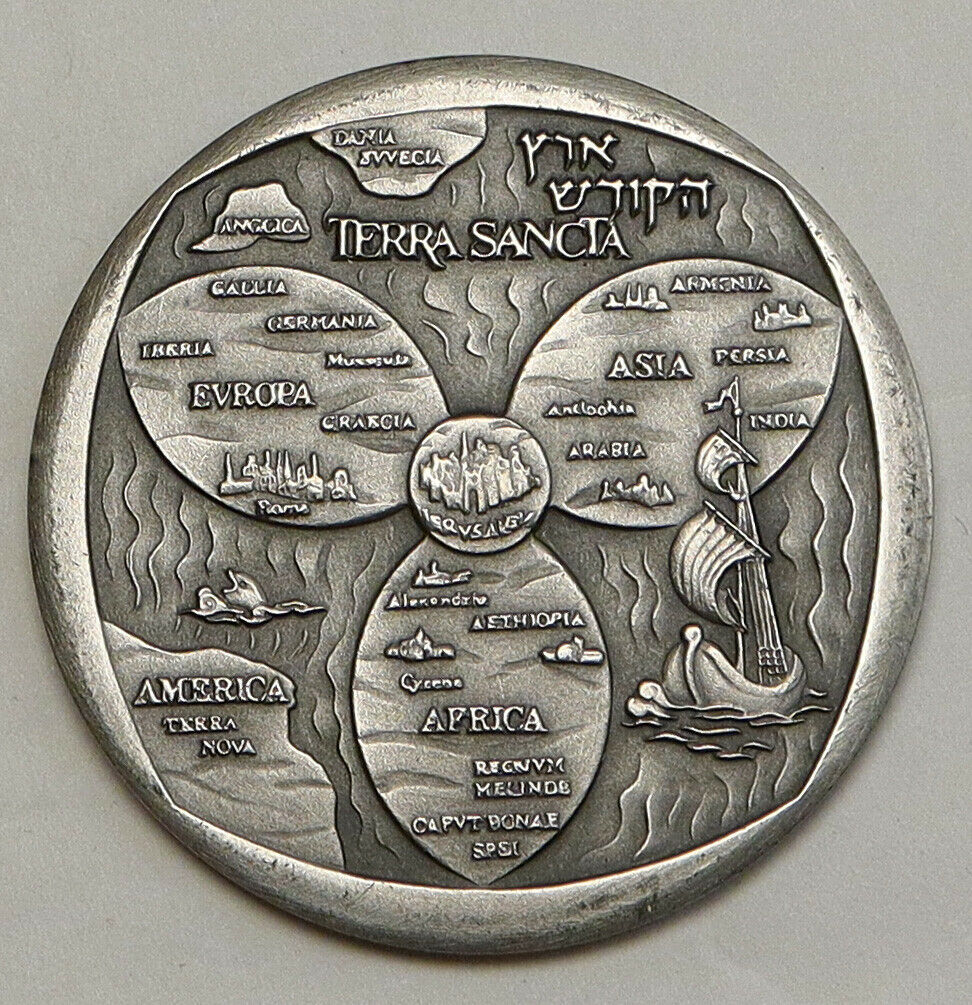 1963 ISRAEL Terra Sancta JERUSALEM Center of WORLD Vintage Silver Medal i93106