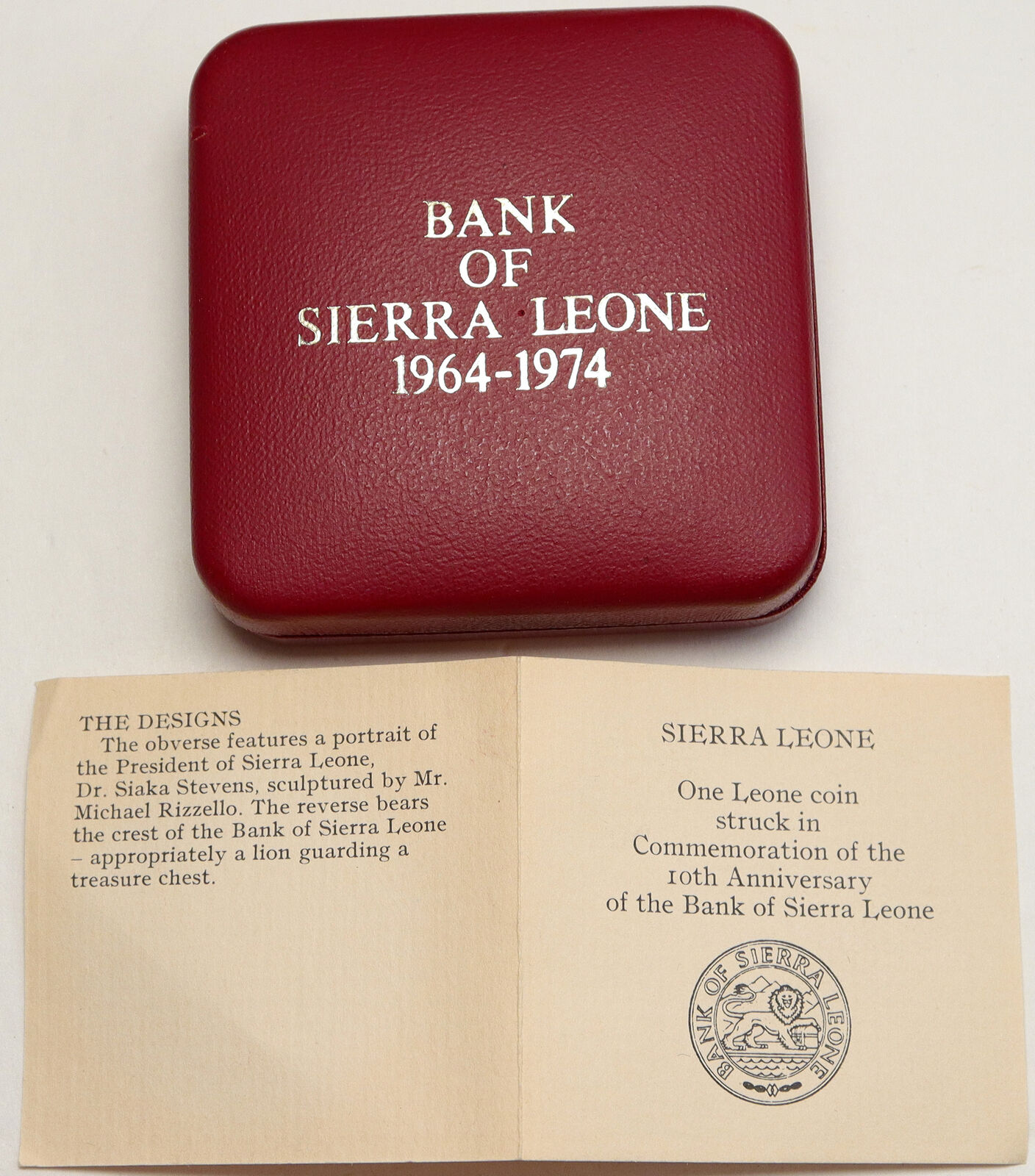 1974 SIERRA LEONE Silver Coin of West AFRICA Dr. Siaka Stevens Bank Lion i93105