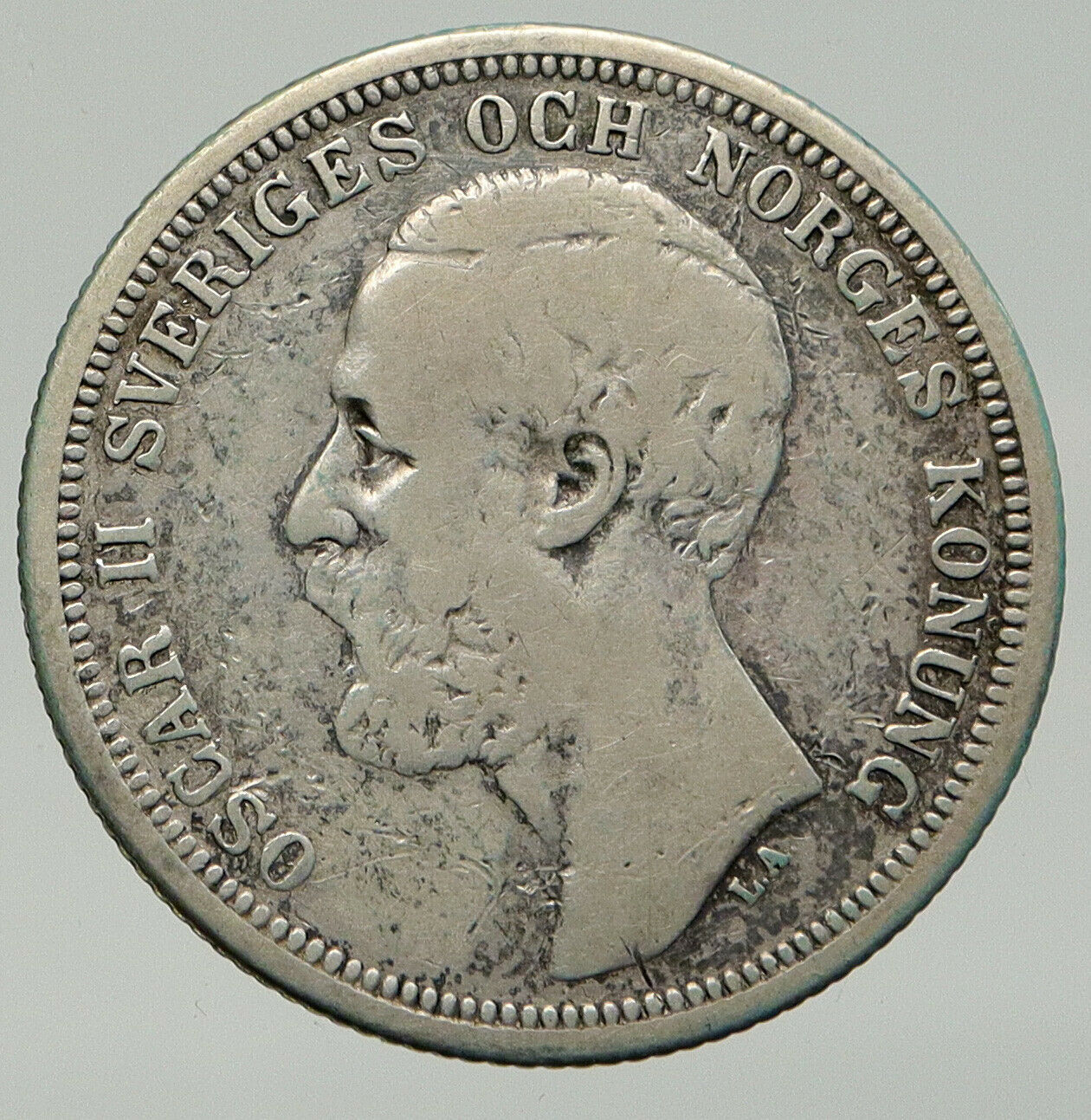 1880 SWEDEN King Oscar II Antique Silver 2 Kronor SWEDISH Vintage Coin i93128