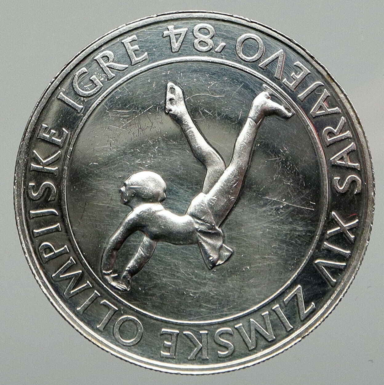 1983 YUGOSLAVIA 1984 Sarajevo XIV Olympic Games Figure Skater Silver Coin i92969