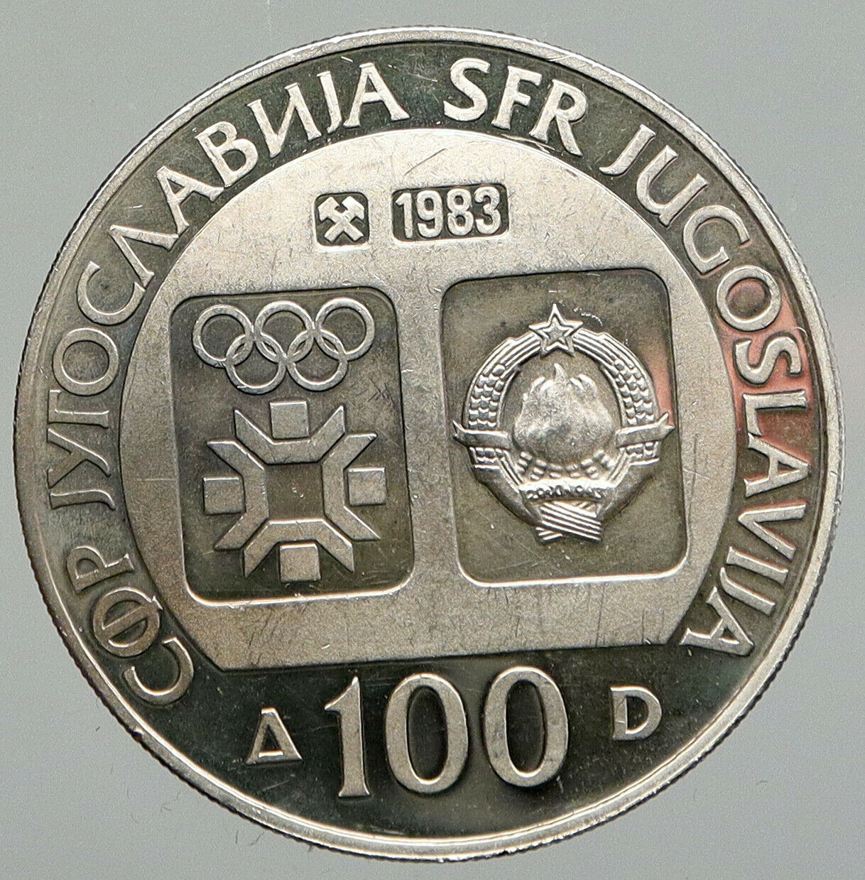 1983 YUGOSLAVIA 1984 Sarajevo XIV Olympic Games Figure Skater Silver Coin i92969