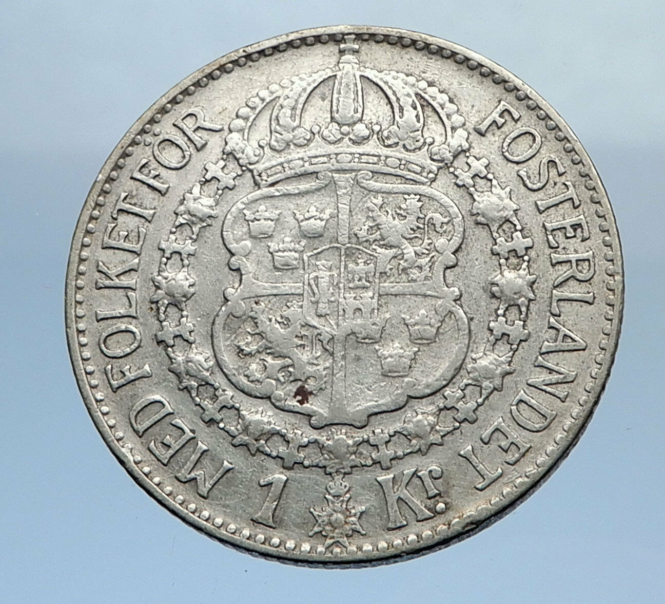 1939 Sweden GUSTAF V Silver Krona Crowned ARMS Antique Vintage Coin i69891