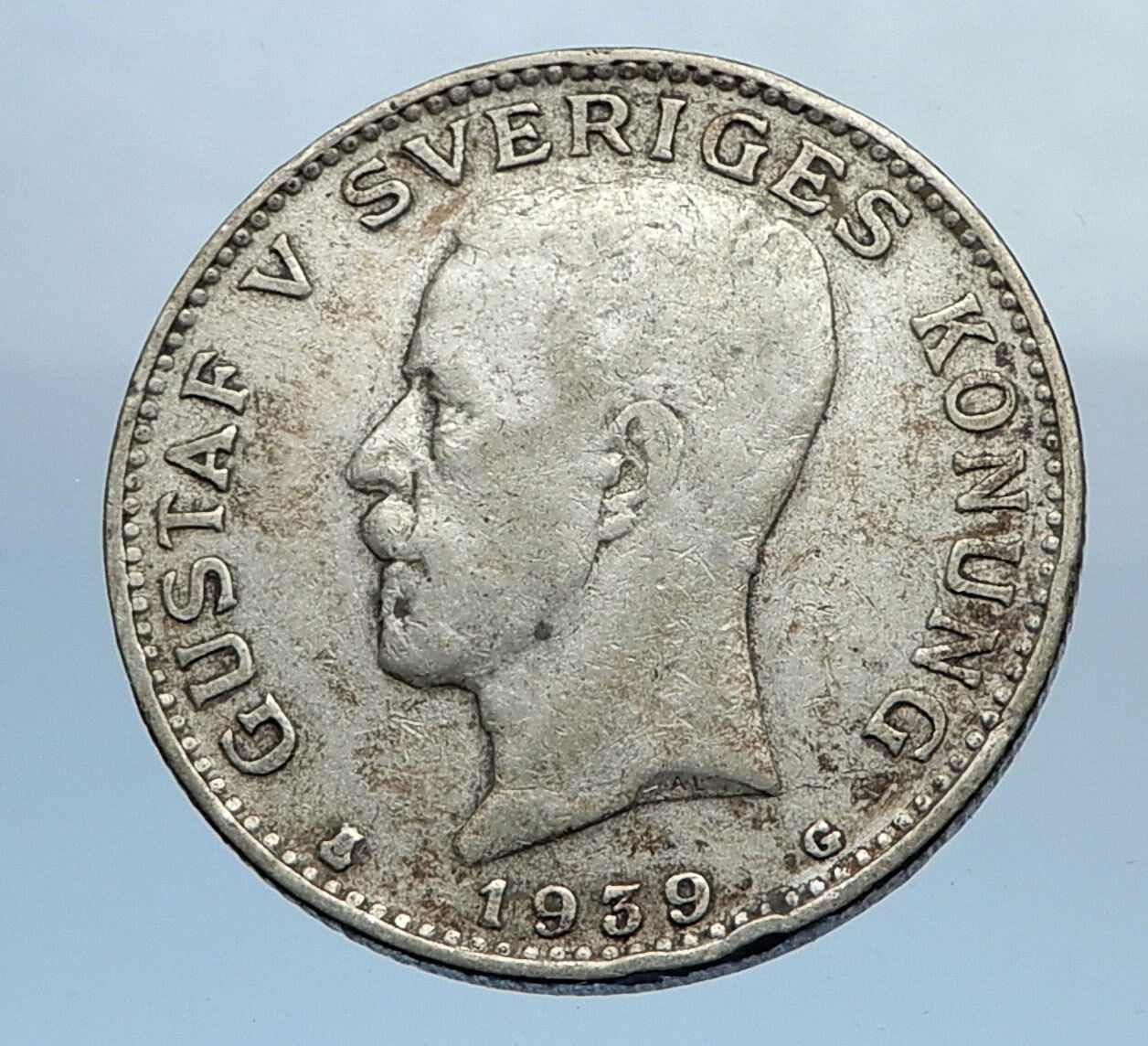 1939 Sweden GUSTAF V Silver Krona Crowned ARMS Antique Vintage Coin i69891