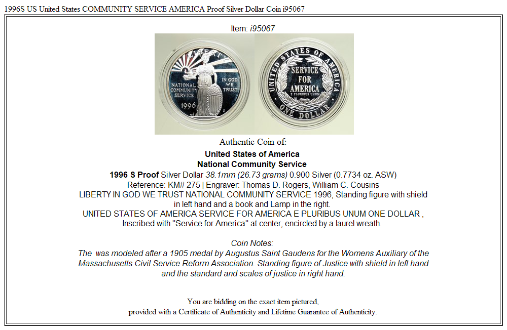 1996S US United States COMMUNITY SERVICE AMERICA Proof Silver Dollar Coin i95067