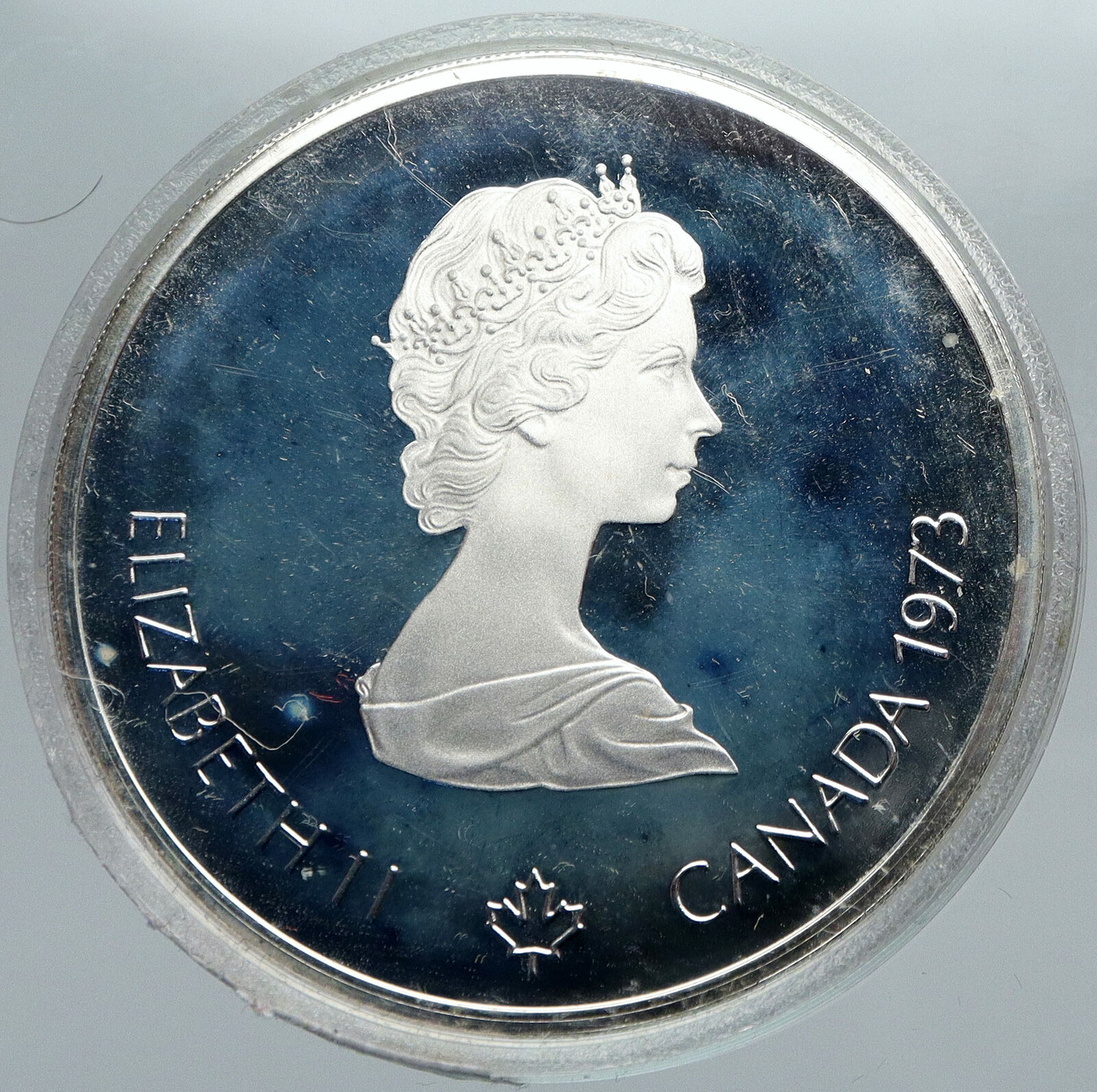 1973 CANADA Elizabeth II Olympics Montreal World Map PROOF Silver 10 Coin i88480