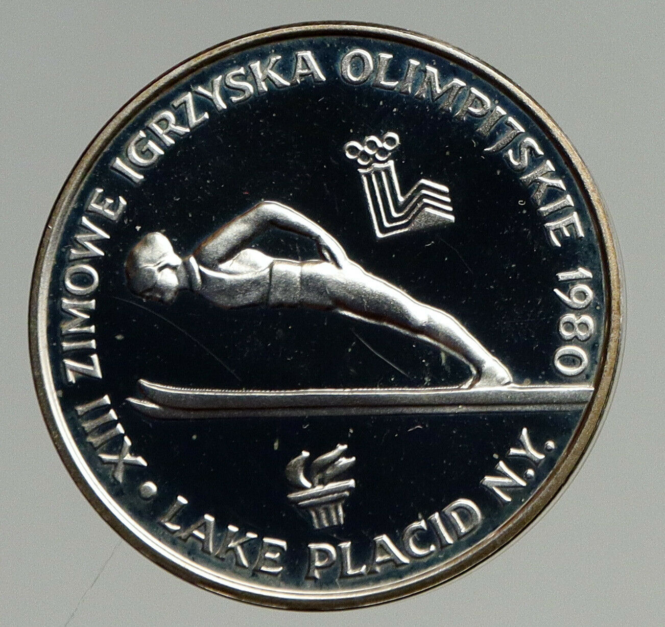 1980 POLAND WINTER OLYMPICS LAKE PLACID Ski Jump Proof Silver 200 Zl Coin i94273