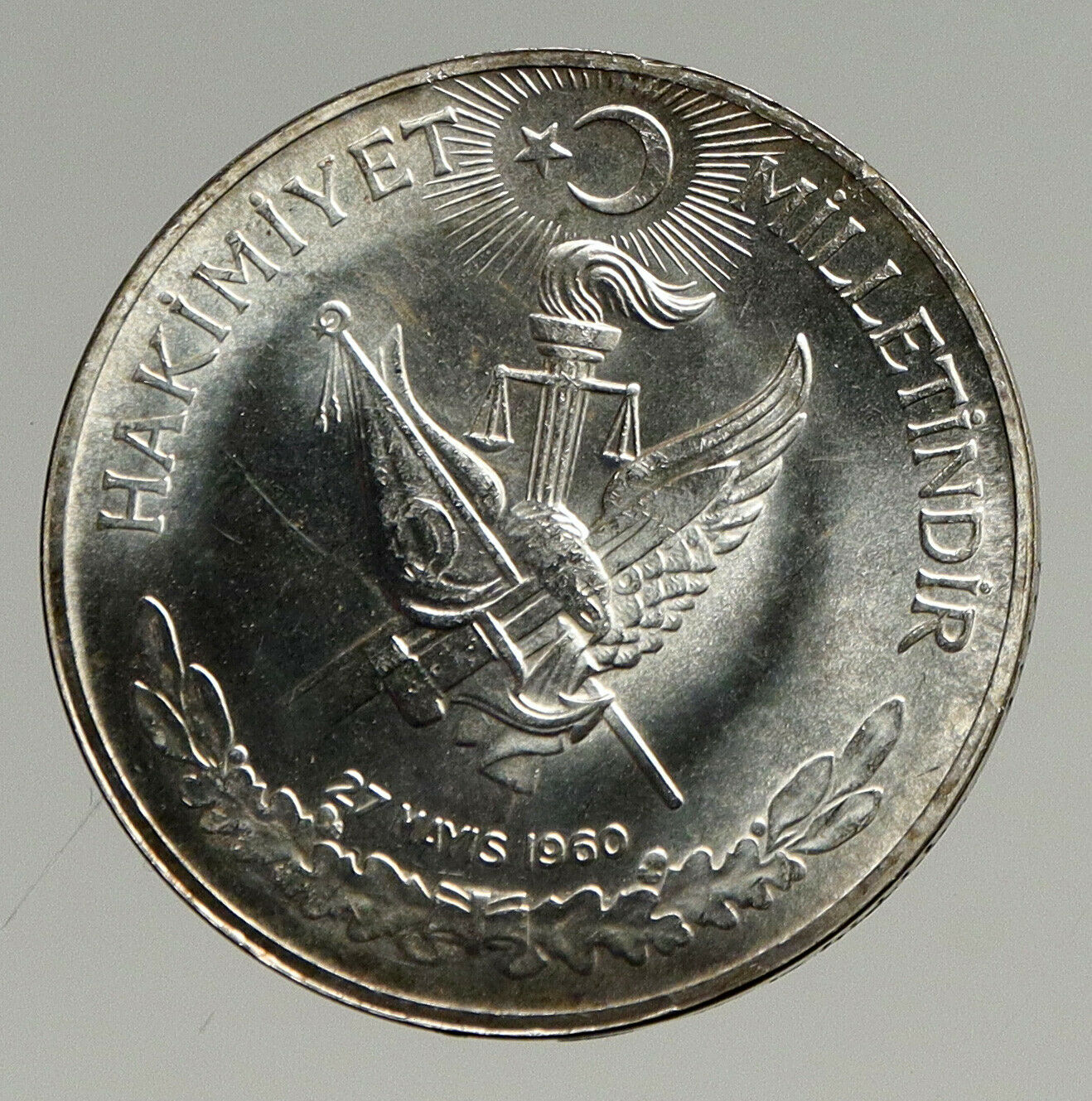 1960 Turkey 27 May REVOLUTION - Silver 10 Lira Coin Mustafa Kemal Atatürk i94280