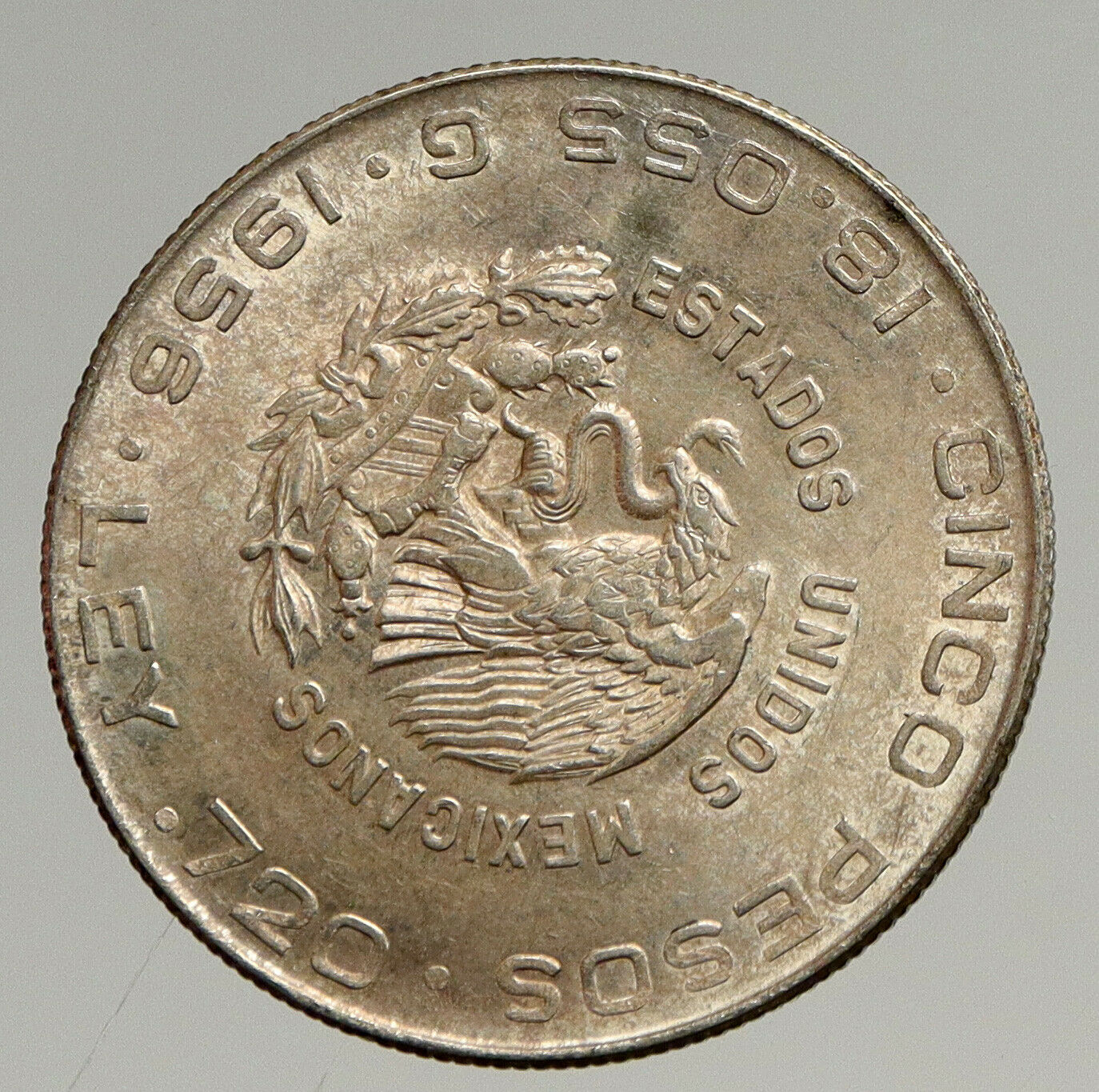 1956 MEXICO Large SILVER 5 Pesos Coin w MEXICAN Independence HERO Hidalgo i94281