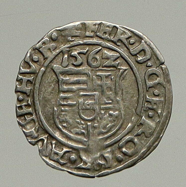 1562 HUNGARY King Ferdinand MADONNA & CHILD ANTIQUE Old Silver Denar Coin i94312