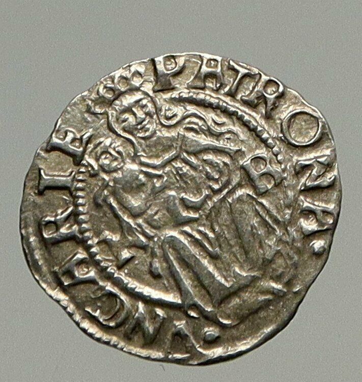 1550 HUNGARY King Ferdinand MADONNA & CHILD ANTIQUE Old Silver Denar Coin i94318