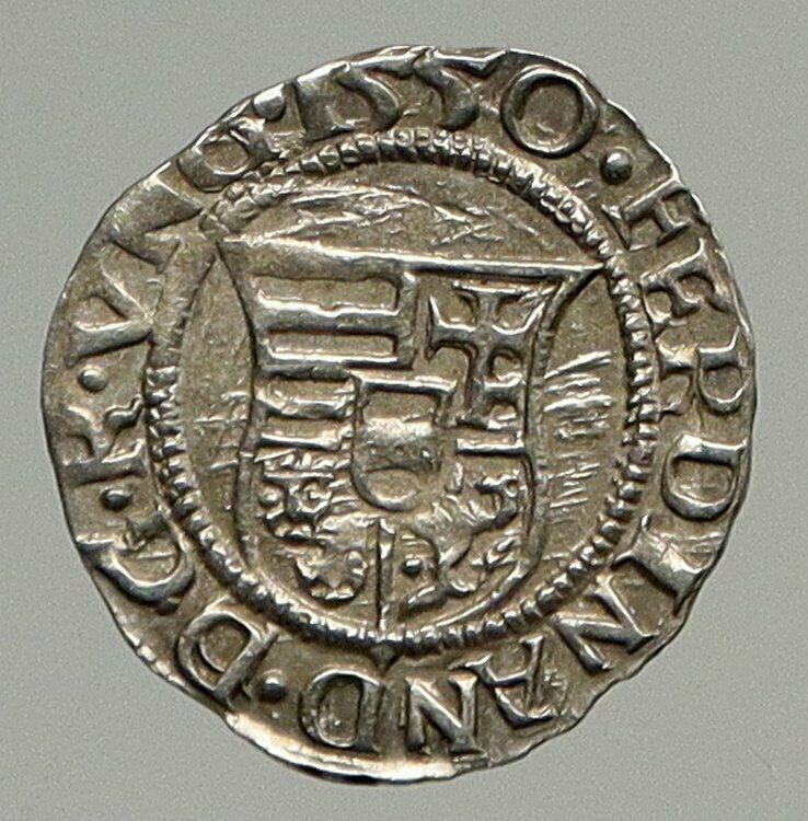 1550 HUNGARY King Ferdinand MADONNA & CHILD ANTIQUE Old Silver Denar Coin i94318