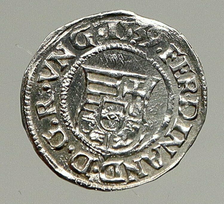 1539 HUNGARY King Ferdinand MADONNA & CHILD ANTIQUE Old Silver Denar Coin i94315