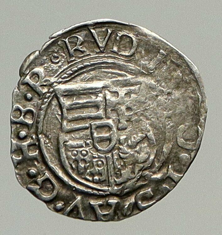 1580 HUNGARY King RUDOLF II Madonna & Child Antique OLD Silver Denar Coin i94327