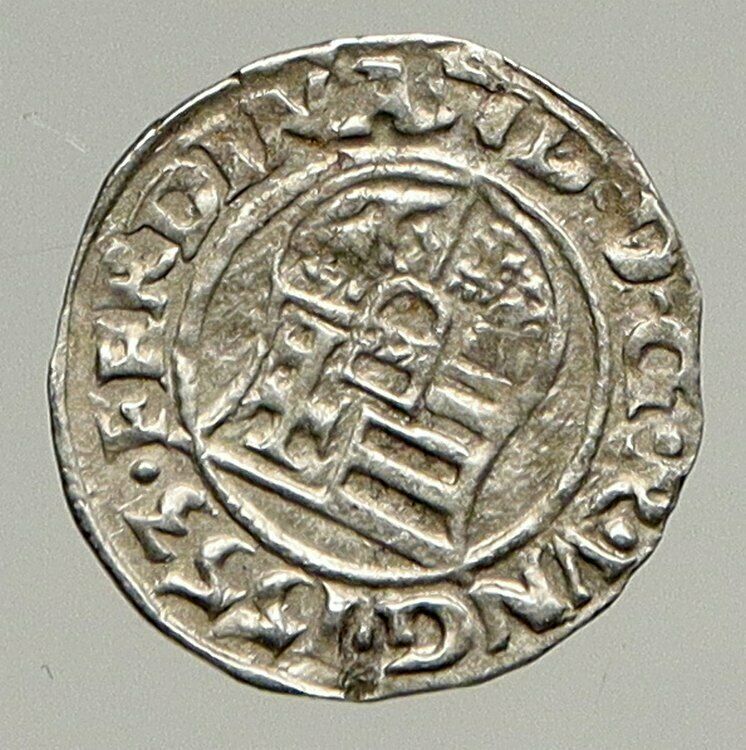 1553 HUNGARY King Ferdinand MADONNA & CHILD ANTIQUE Old Silver Denar Coin i94331