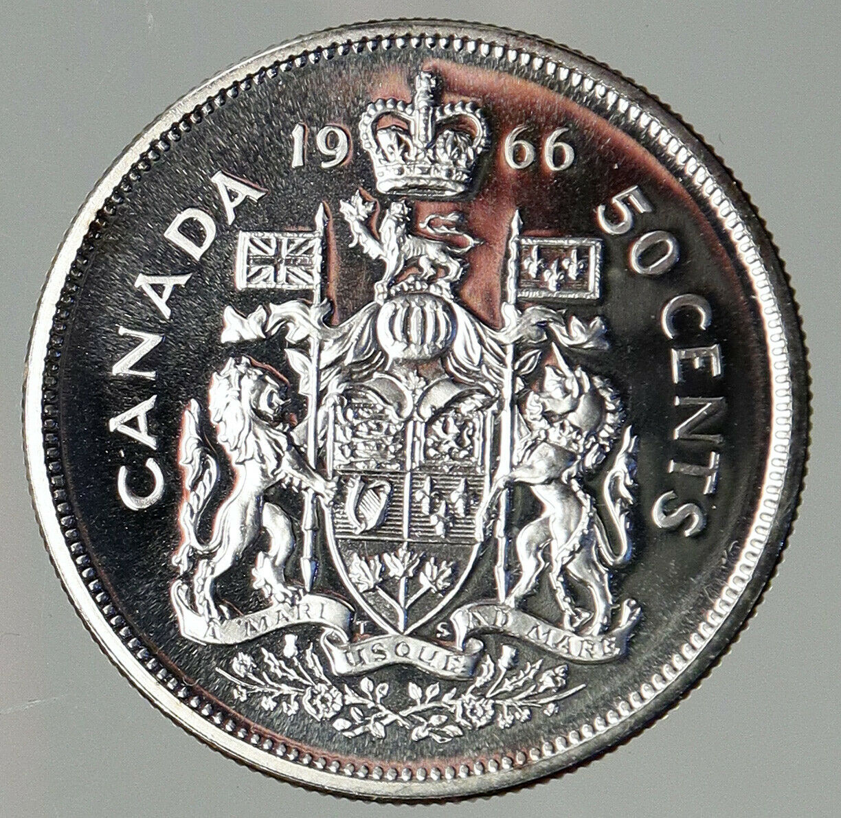 1966 CANADA UK Queen ELIZABETH II Unicorn Antique Silver 50 Cents Coin i92616