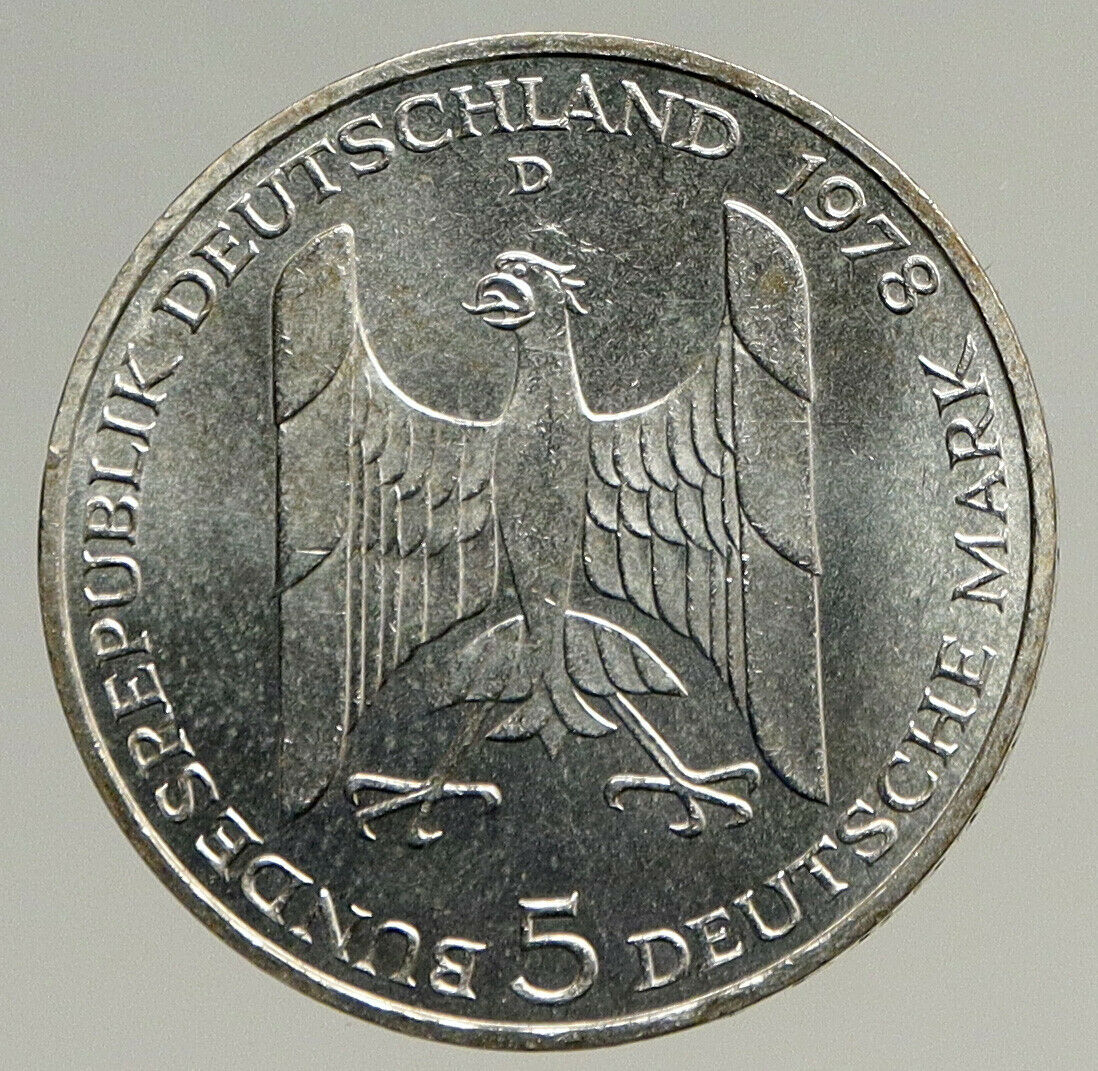 1978 D GERMANY Politician Friedrich Ebert OLD Silver 5 Mark GERMAN Coin i94113