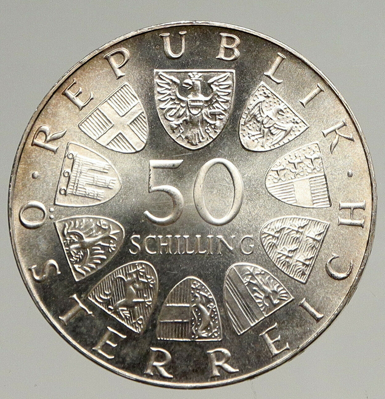 1973 AUSTRIA Bummerlhaus Architecture Silver 50 Shillings Austrian Coin i94410