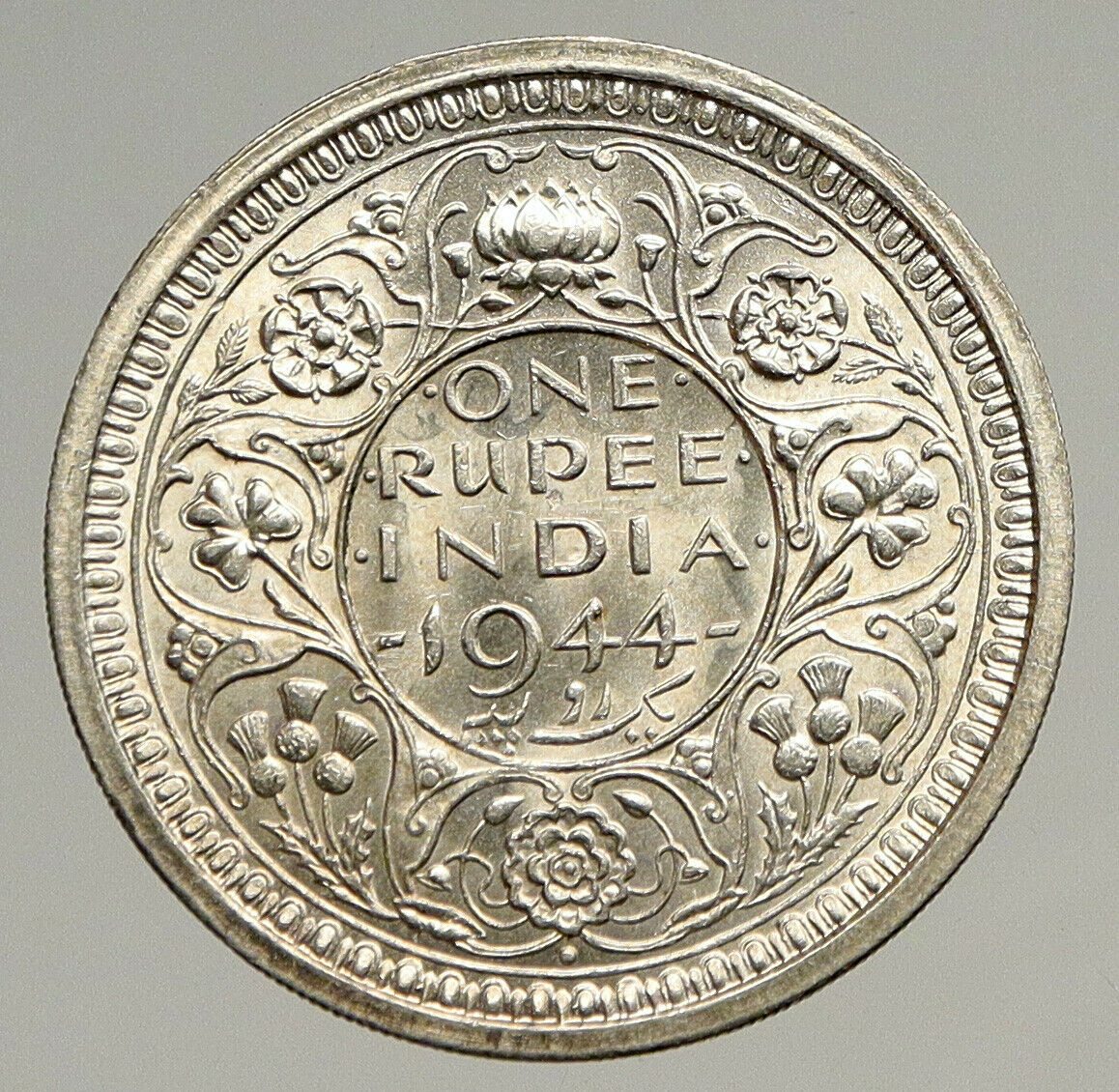 1944 B United Kingdom KING GEORGE VI British INDIA Old Silver Rupee Coin i94419