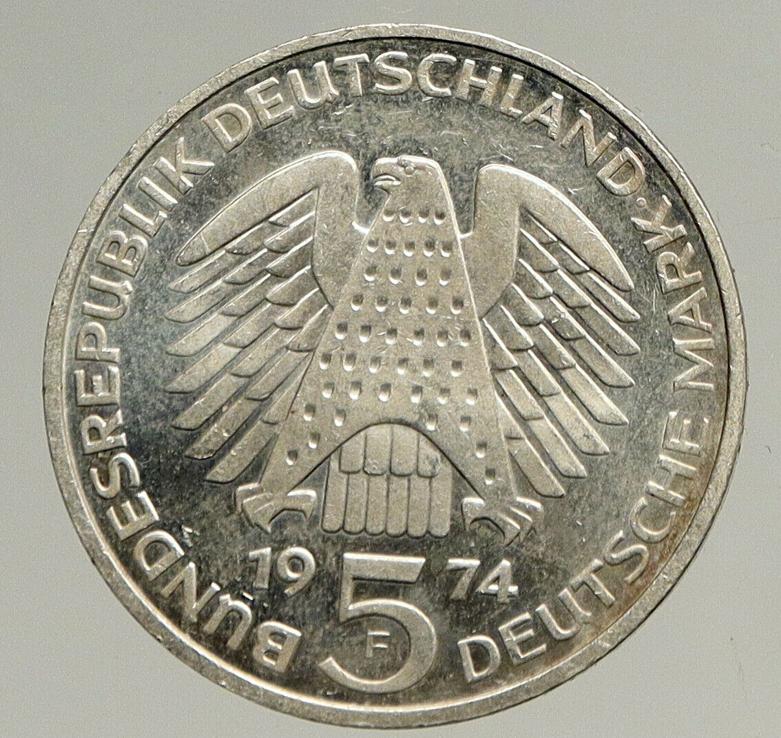 1974 F GERMANY 25 Years of German Federal Constitution Law Silver 5 Mark i94114