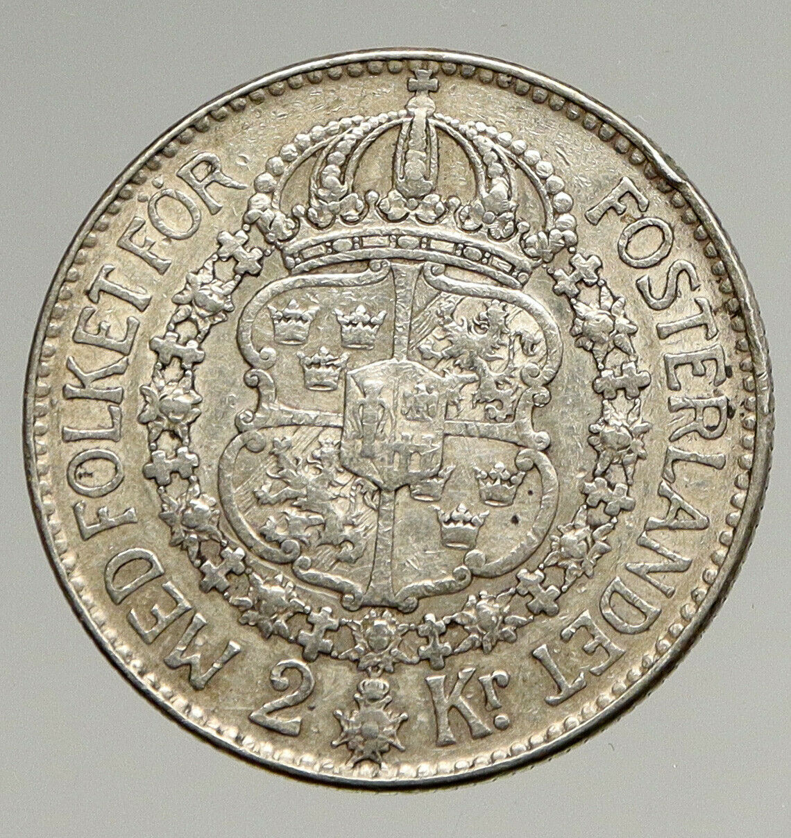 1931 G SWEDEN w GUSTAV V ADOLF SWEDISH LARGE Vintage Silver 2 Kroner Coin i94417