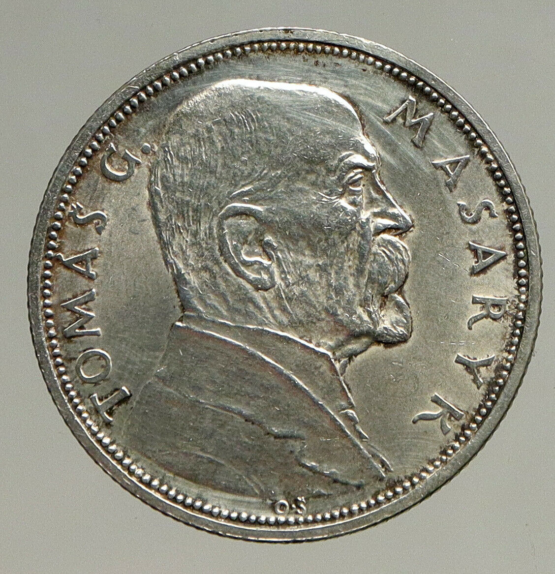 1928 CZECHOSLOVAKIA President Masaryk ANTIQUE Silver 10 Korun Coin i94126