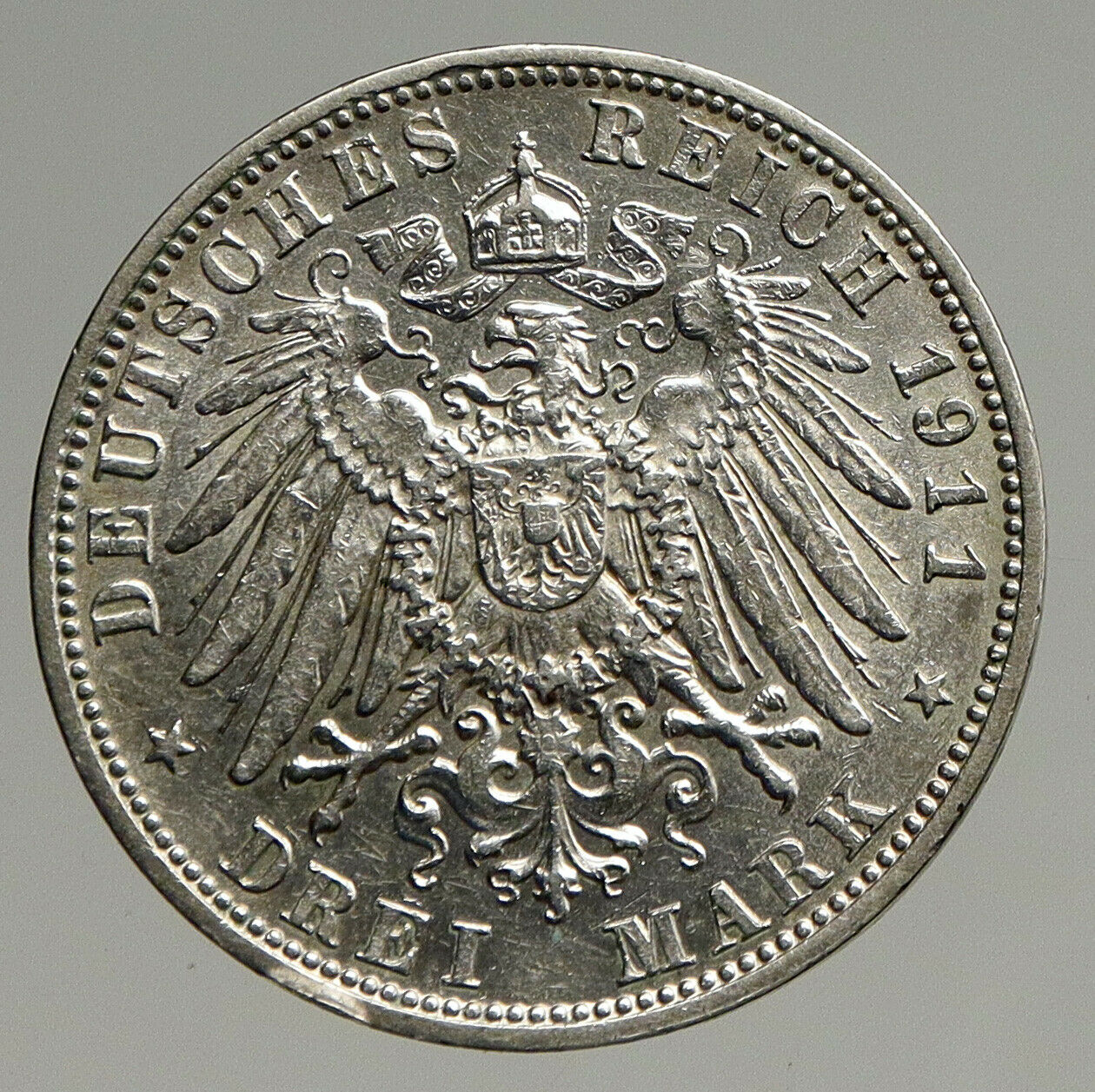 1911 D GERMANY German States BAVARIA King OTTO Silver 3 Mark Coin w EAGLE i94433