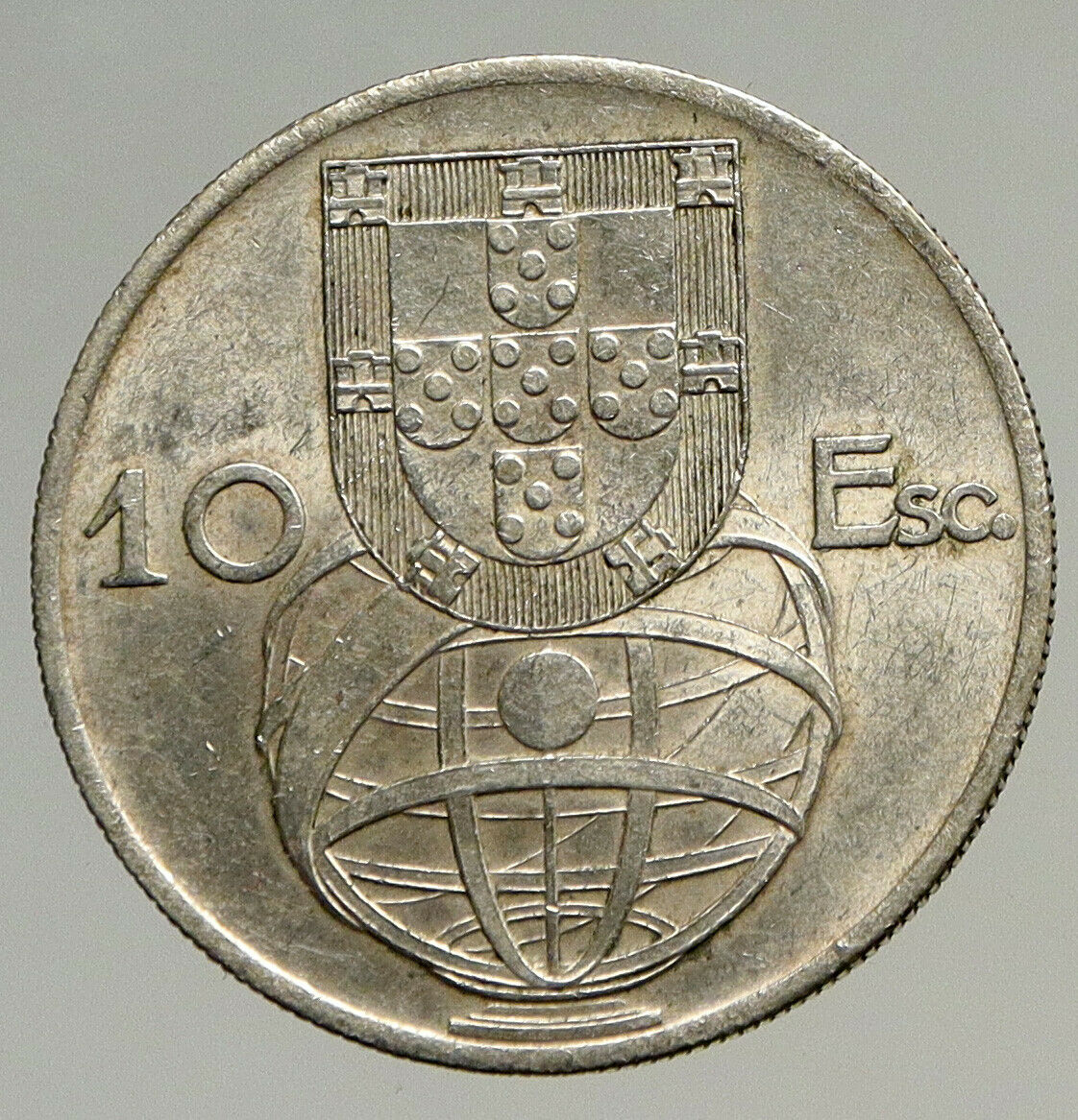 1954 PORTUGAL with PORTUGUESE SAILING SHIP Vintage Silver 10 Escudos Coin i94115