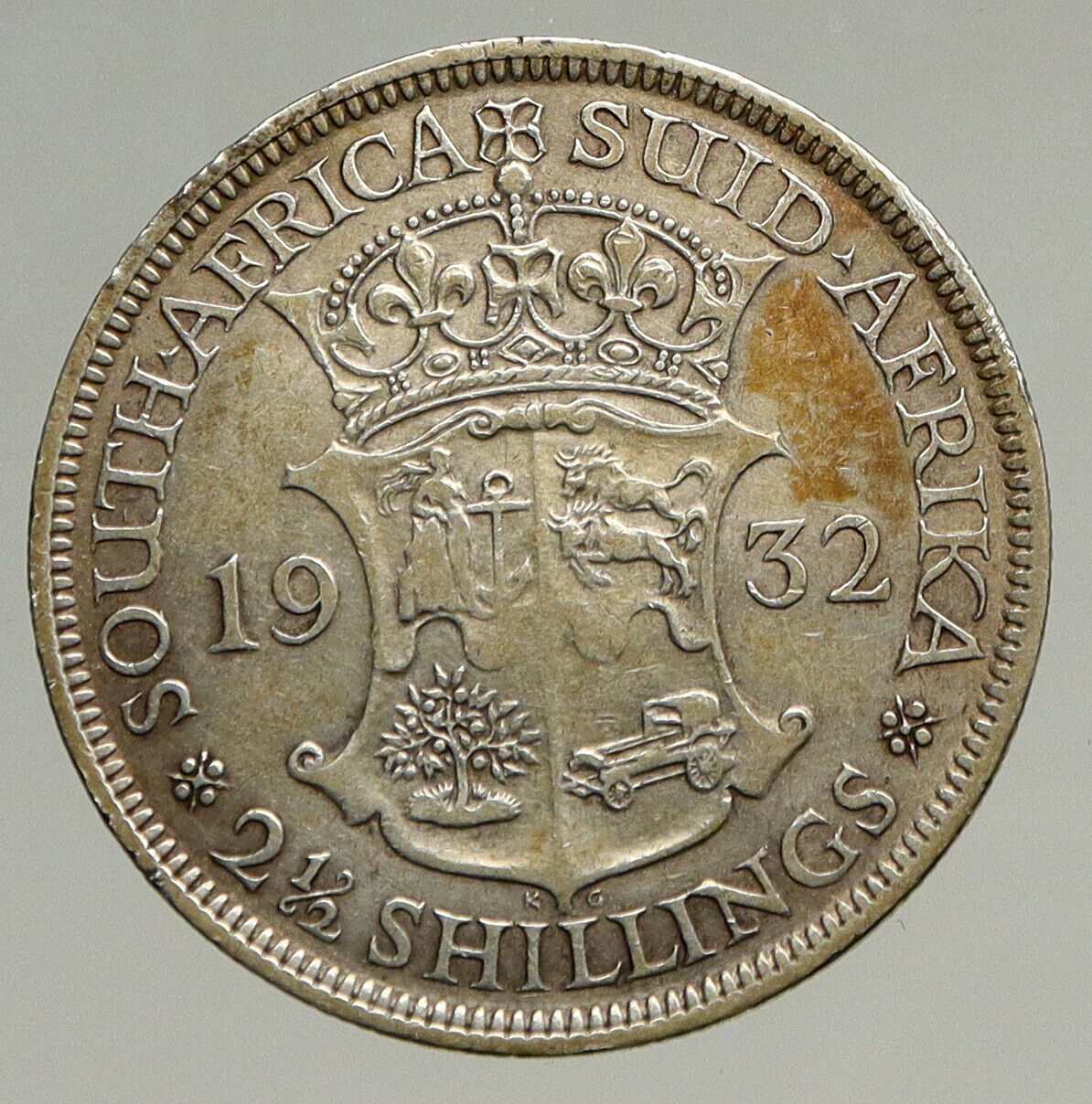 1932 SOUTH AFRICA under UK King GEORGE V Old Silver 2 1/2 Shillings Coin i94102