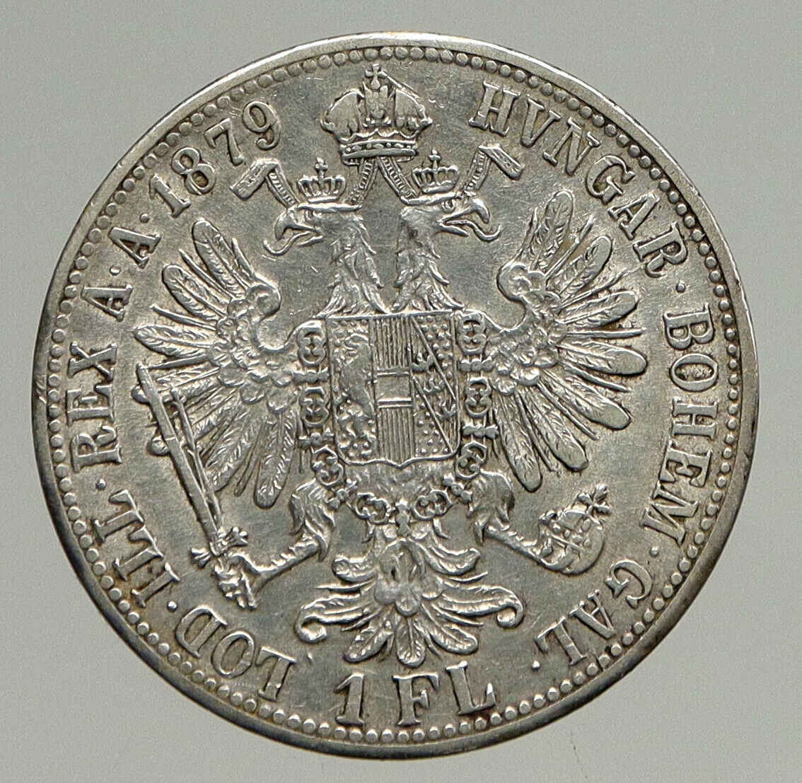 1879 AUSTRIA King FRANZ JOSEPH I Vintage OLD Antique Silver Florin Coin i94373