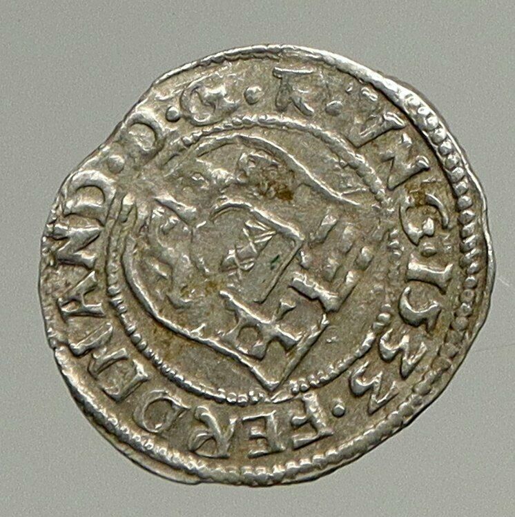 1533 HUNGARY King Ferdinand MADONNA & CHILD ANTIQUE Old Silver Denar Coin i94344