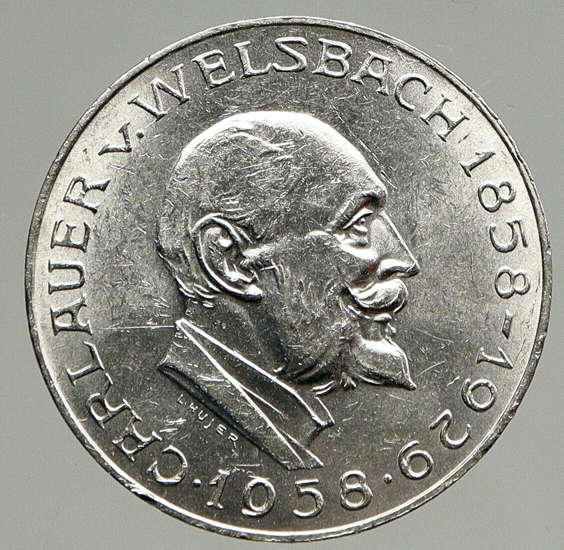 1958 AUSTRIA Chemist Auer von Welsbach Antique Silver 25 Schilling Coin i94368