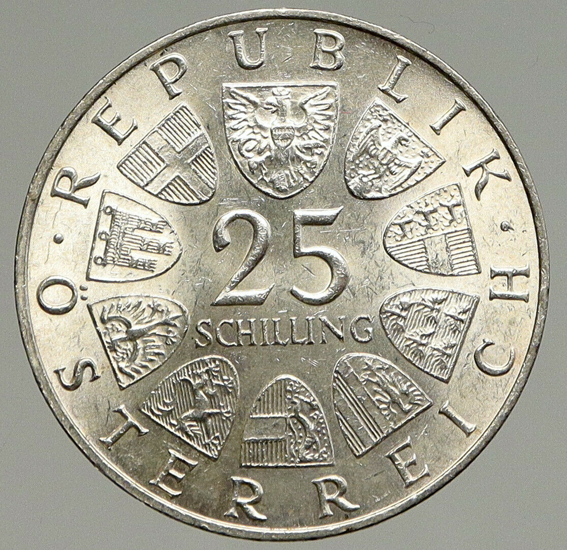 1964 AUSTRIA with Writer Franz Grillparzer OLD Silver 25 Schilling Coin i94367