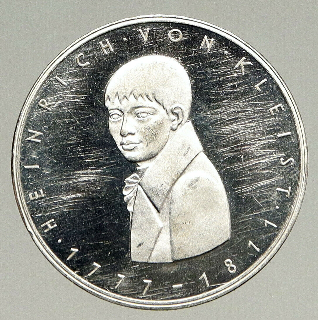 1977 Germany POET Heinrich Kleist Antique Proof Silver 5 Mark German Coin i94118