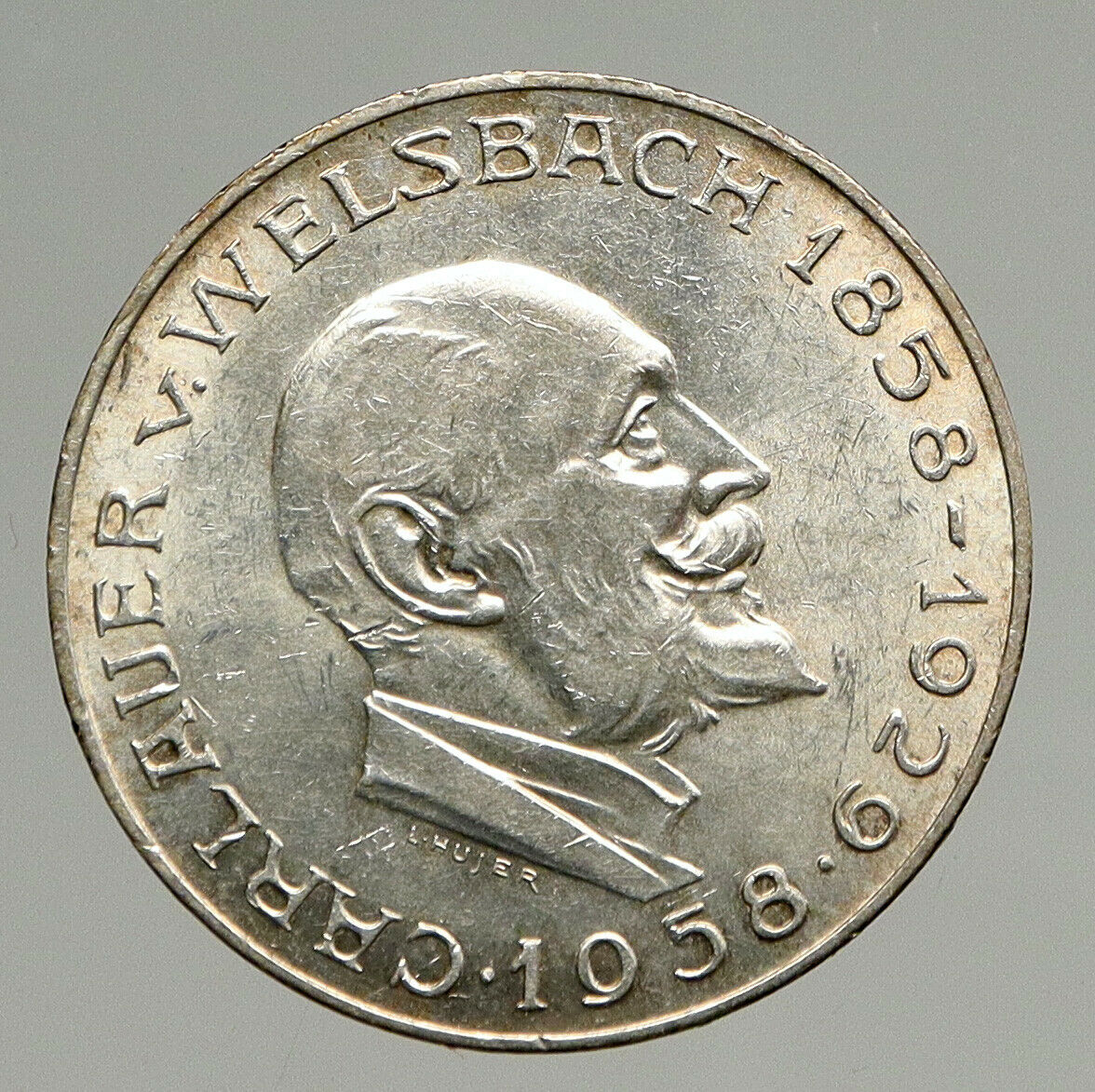 1958 AUSTRIA Chemist Auer von Welsbach Antique Silver 25 Schilling Coin i94379