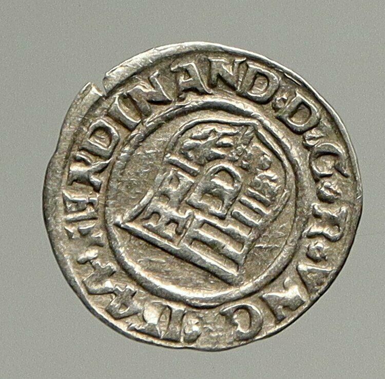 1544 HUNGARY King Ferdinand MADONNA & CHILD ANTIQUE Old Silver Denar Coin i94343