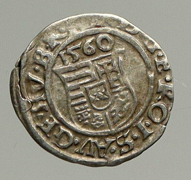 1560 HUNGARY King Ferdinand MADONNA & CHILD ANTIQUE Old Silver Denar Coin i94345