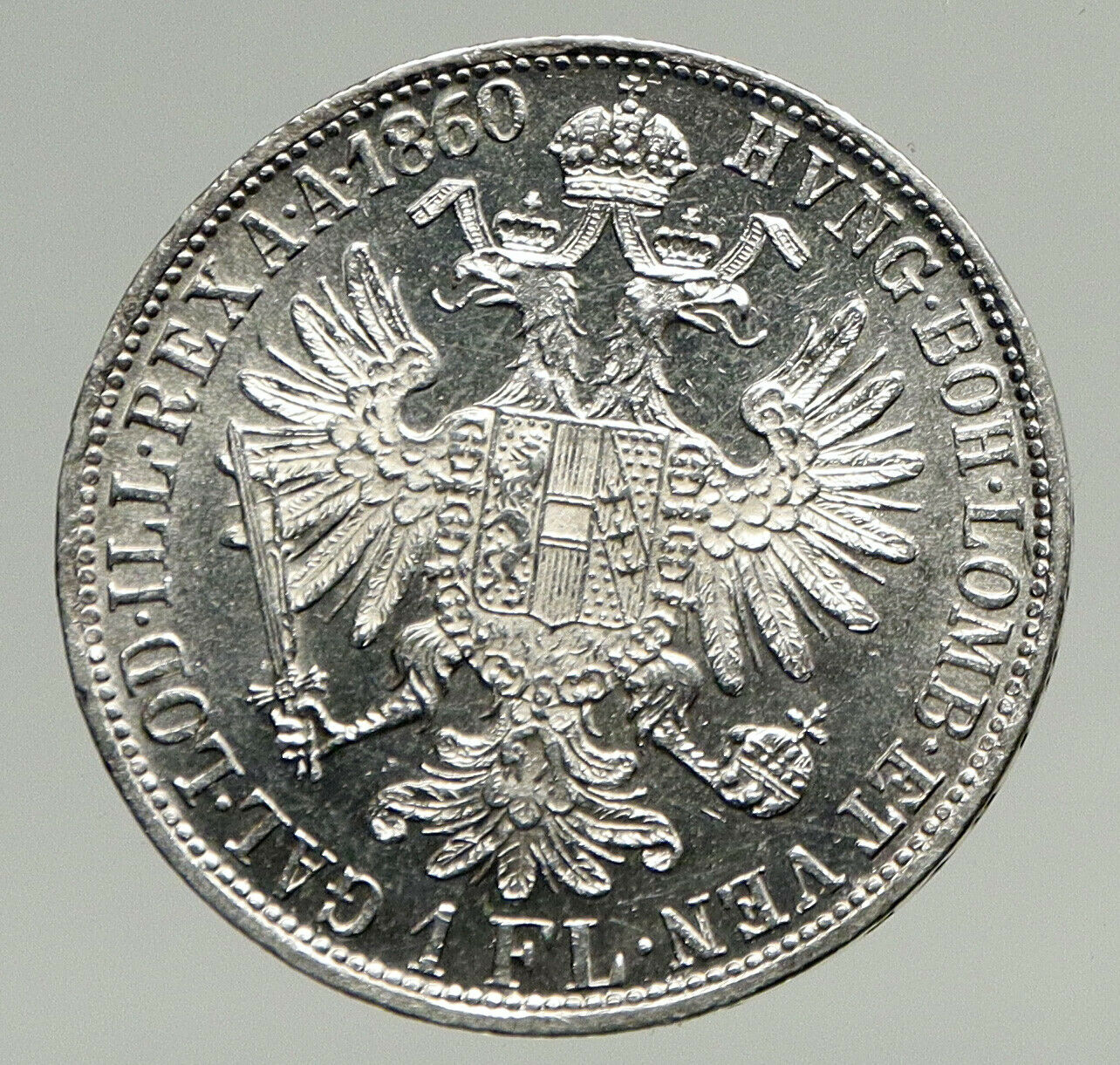 1860 A AUSTRIA w KING FRANZ JOSEPH I Eagle ANTIQUE OLD Silver Florin Coin i93401