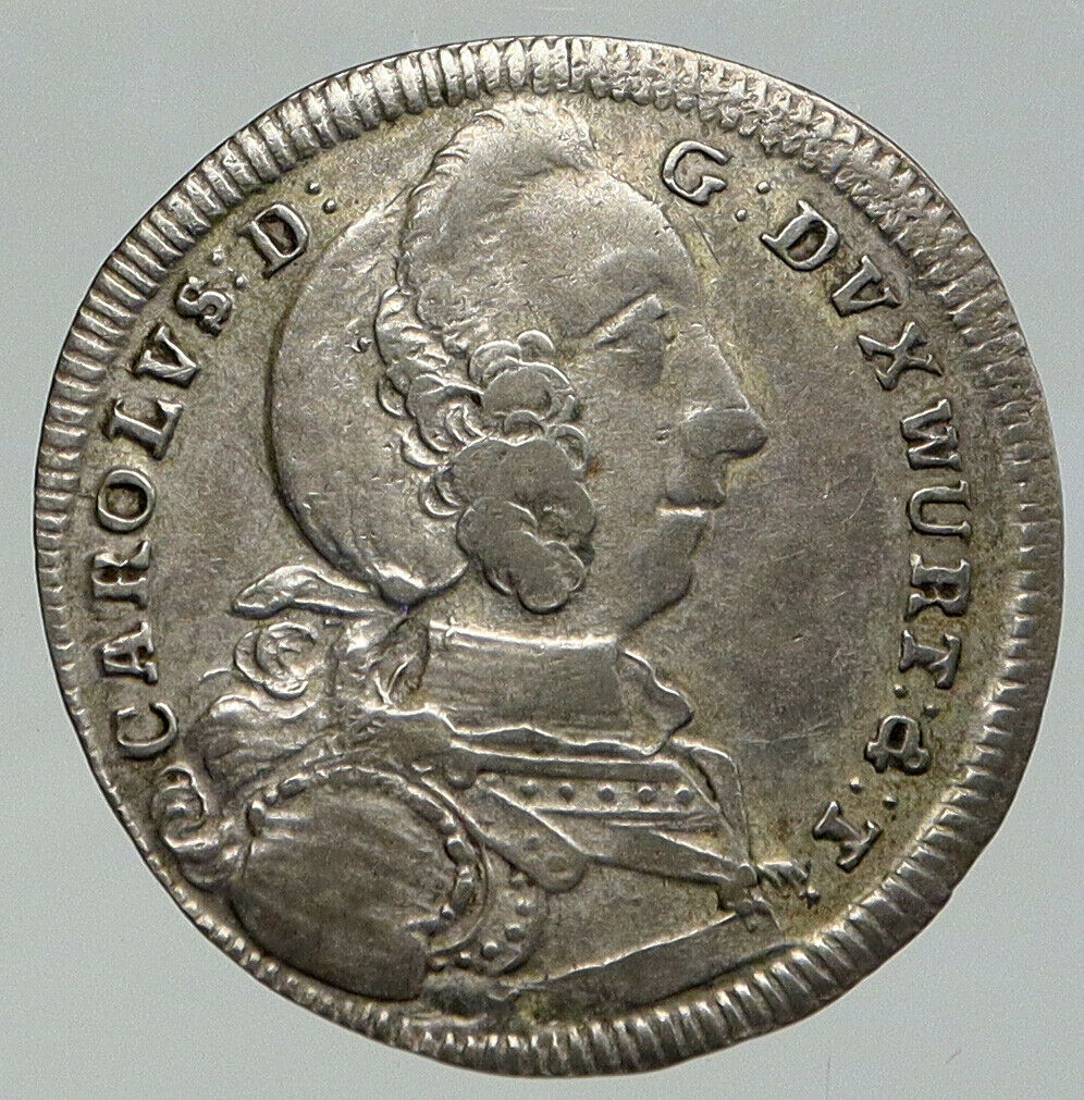 1747 WURTTEMBERG KINGDOM Germany DUKE KARL EUGEN Silver 6 Kreuzer Coin i92776