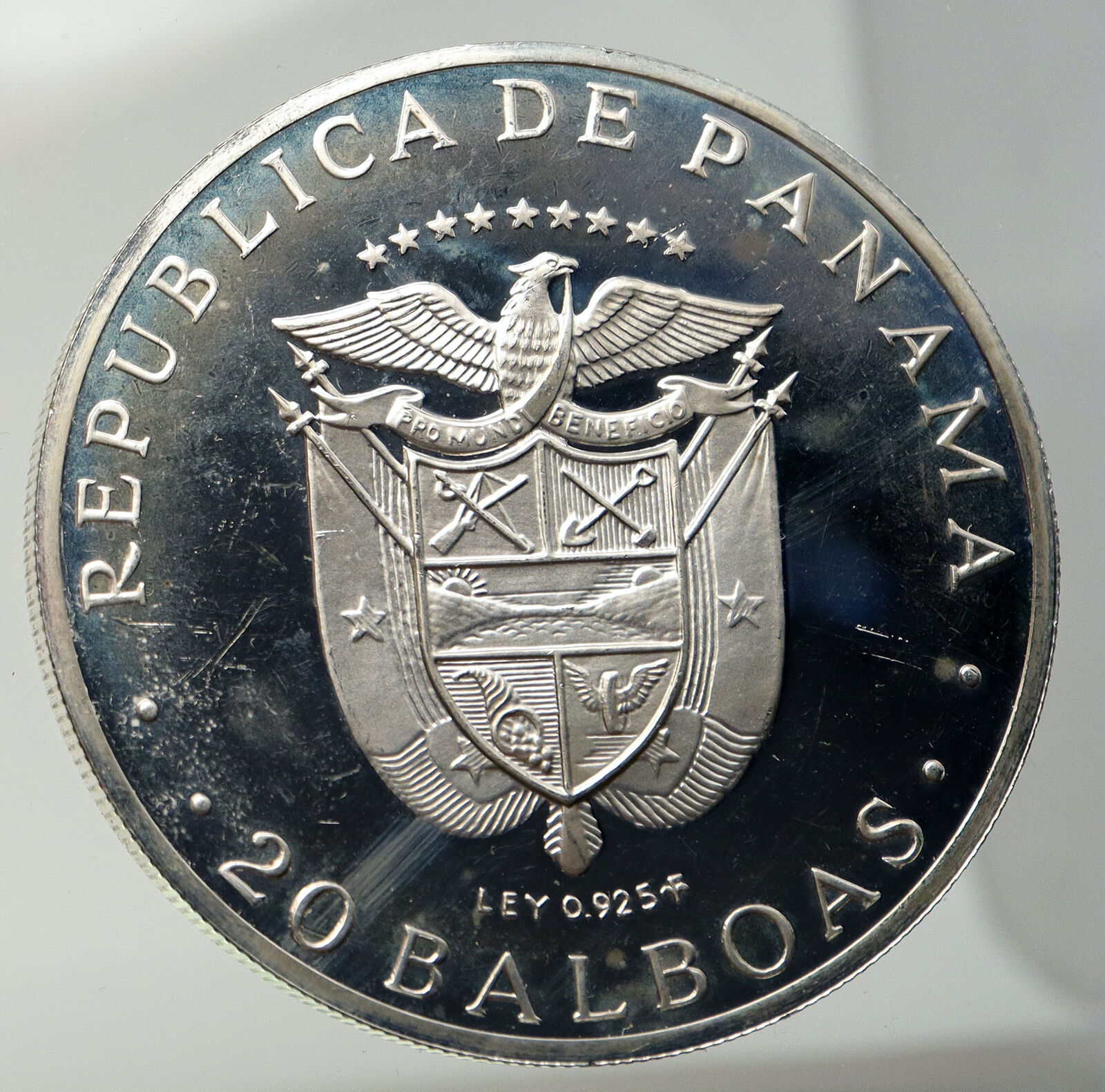 1973 PANAMA Huge 6.2cm Proof Silver 3.8oz 20 Balboas Coin w SIMON BOLIVAR i93340