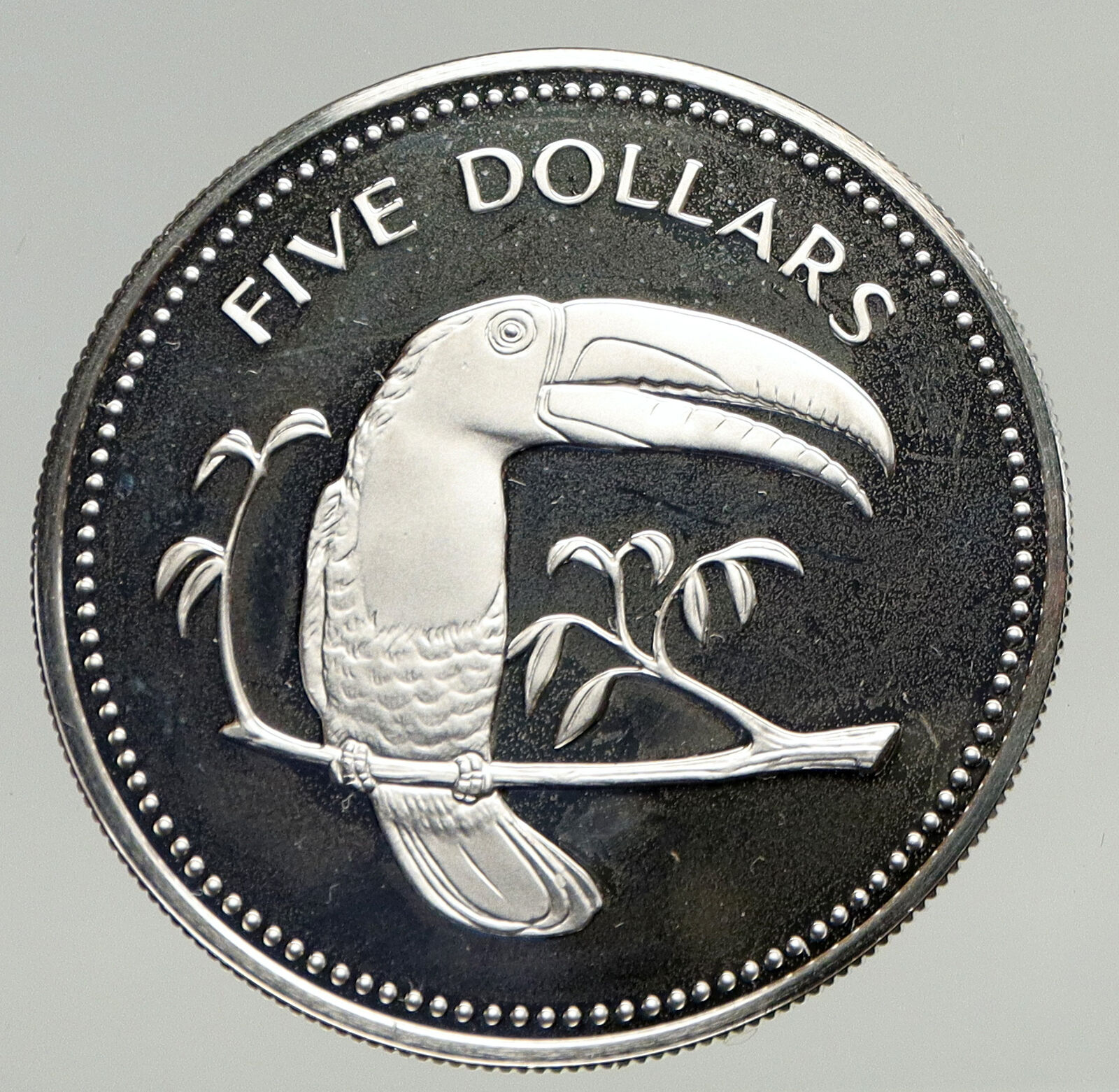 1978 BELIZE Avifauna Toucan BIRD Antique VINTAGE OLD Proof Silver $5 Coin i93407