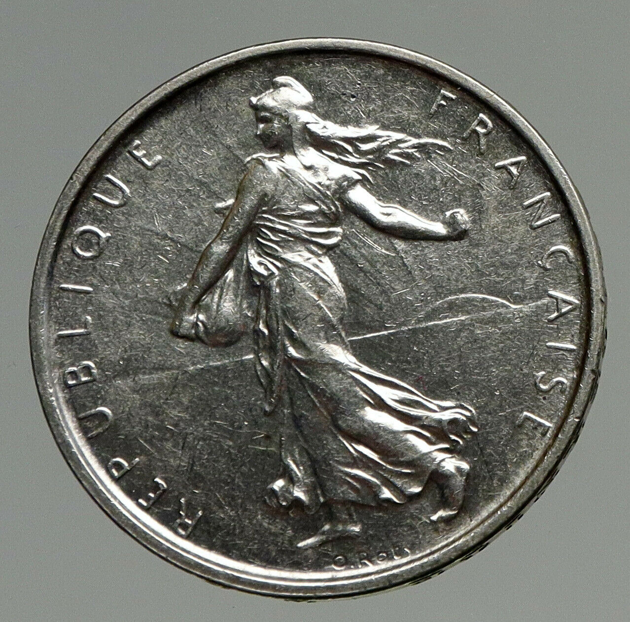 1963 FRANCE French LARGE with La Semeuse SOWER WOMAN Silver 5 Francs Coin i93375