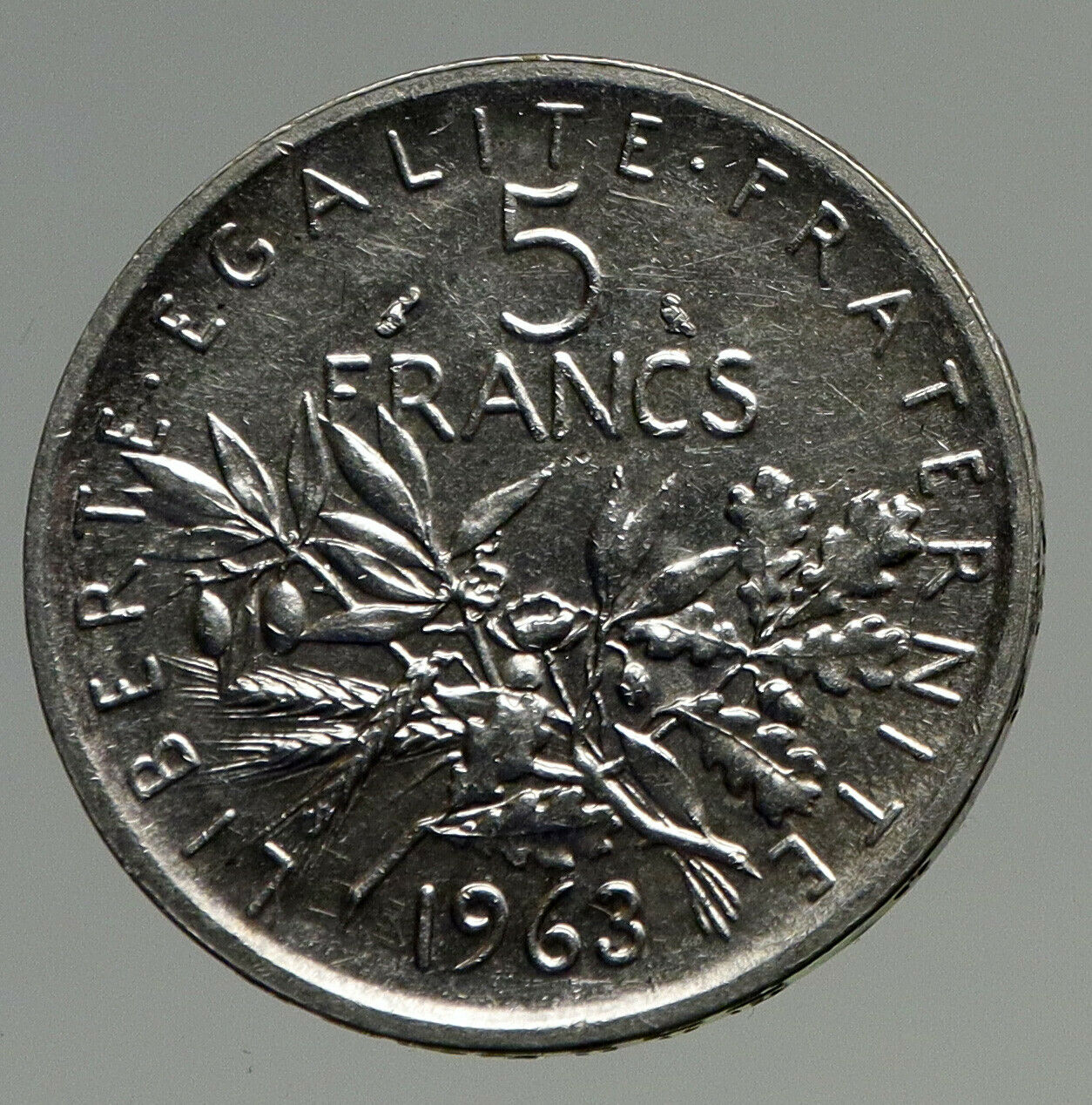 1963 FRANCE French LARGE with La Semeuse SOWER WOMAN Silver 5 Francs Coin i93375