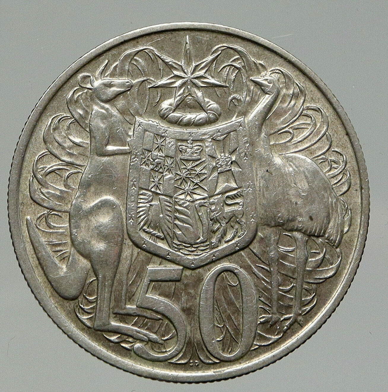 1966 AUSTRALIA UK Queen Elizabeth II with Kangaroos Silver 50 Cents Coin i93370