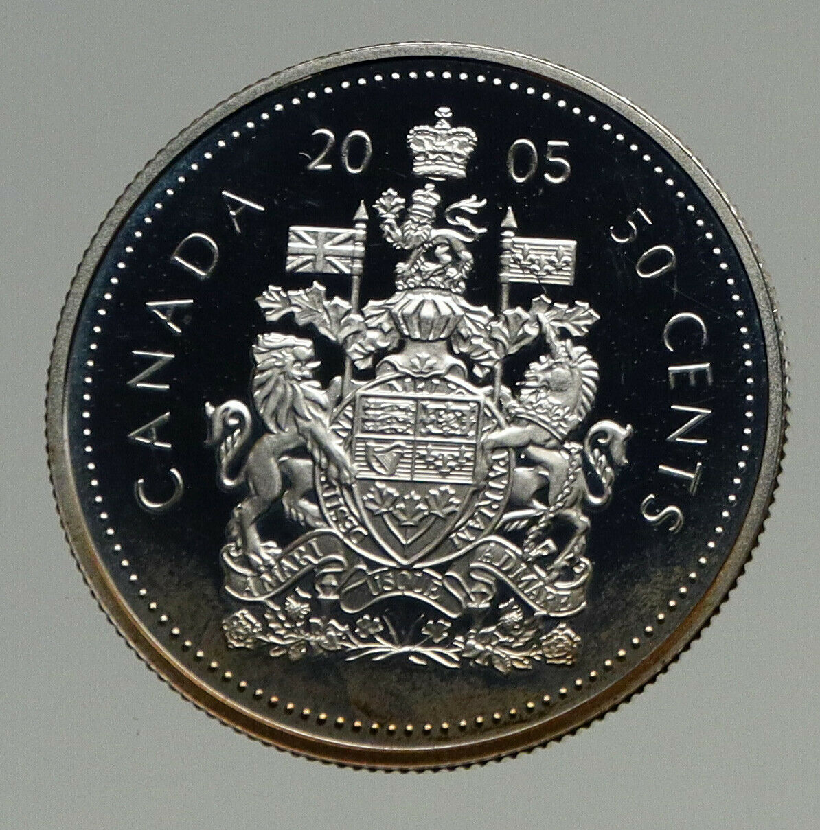 2005 CANADA Queen Elizabeth II Arms Old PROOF-LIKE SILVER 50 Cents Coin i93380